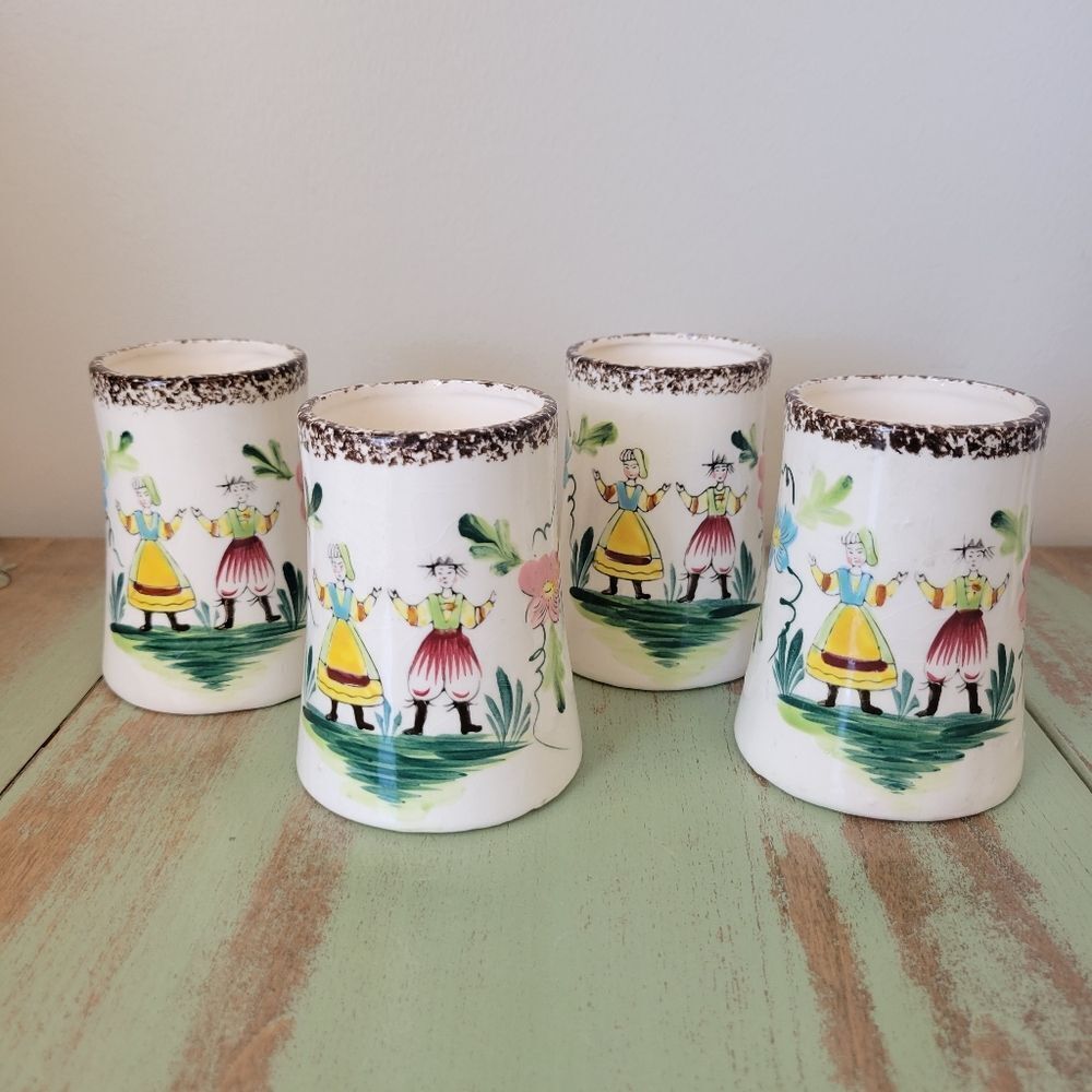 Dutch Folk Art Ceramic Cups • Hand-Painted Japan (Set of 4) 🌸 - Picture 2 of 11